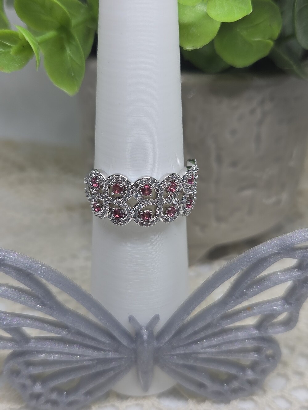 BP Rhodolite CZ Halo Ring On Rhodium Plating